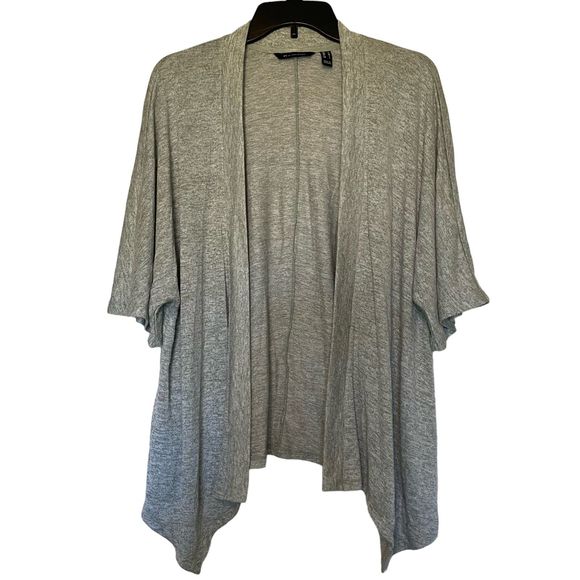 H BY HALSTON woman's size medium M open cardigan soft stretch gray kimono top - Picture 2 of 11